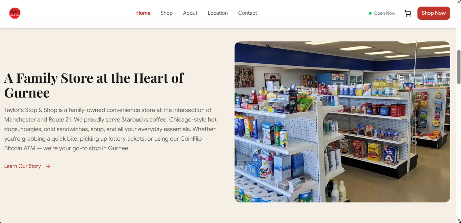 Taylor's Stop & Shop website homepage